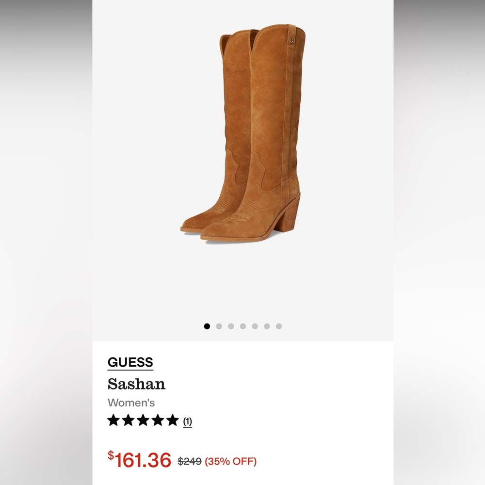 GUESS Sashan Women's Tan Suede Mid-Calf Western Heel Boots